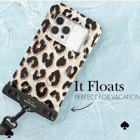 Kate Spade NIB Waterproof Leopard Phone Pouch - Black, Tan, White - Picture 6 of 12